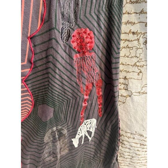 Vintage Desigual V-Neck Multicolored Multi Pattern Graffiti Size M Womens Dress - Picture 5 of 12